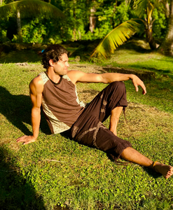 Men's Long Brown Shorts with Shipibo Trim