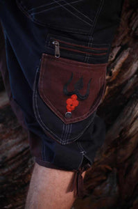 Men's Long Drop Crotch Shorts with Shiva Trident Embroidery