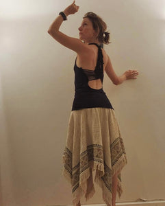Blockprint Hemp/Cotton Hankerchief Skirt