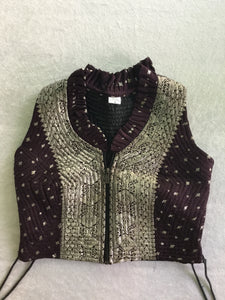 Zip Up Indian Silk Sari Crop Top Vest