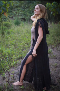 Long Hooded Raw Cotton Vest