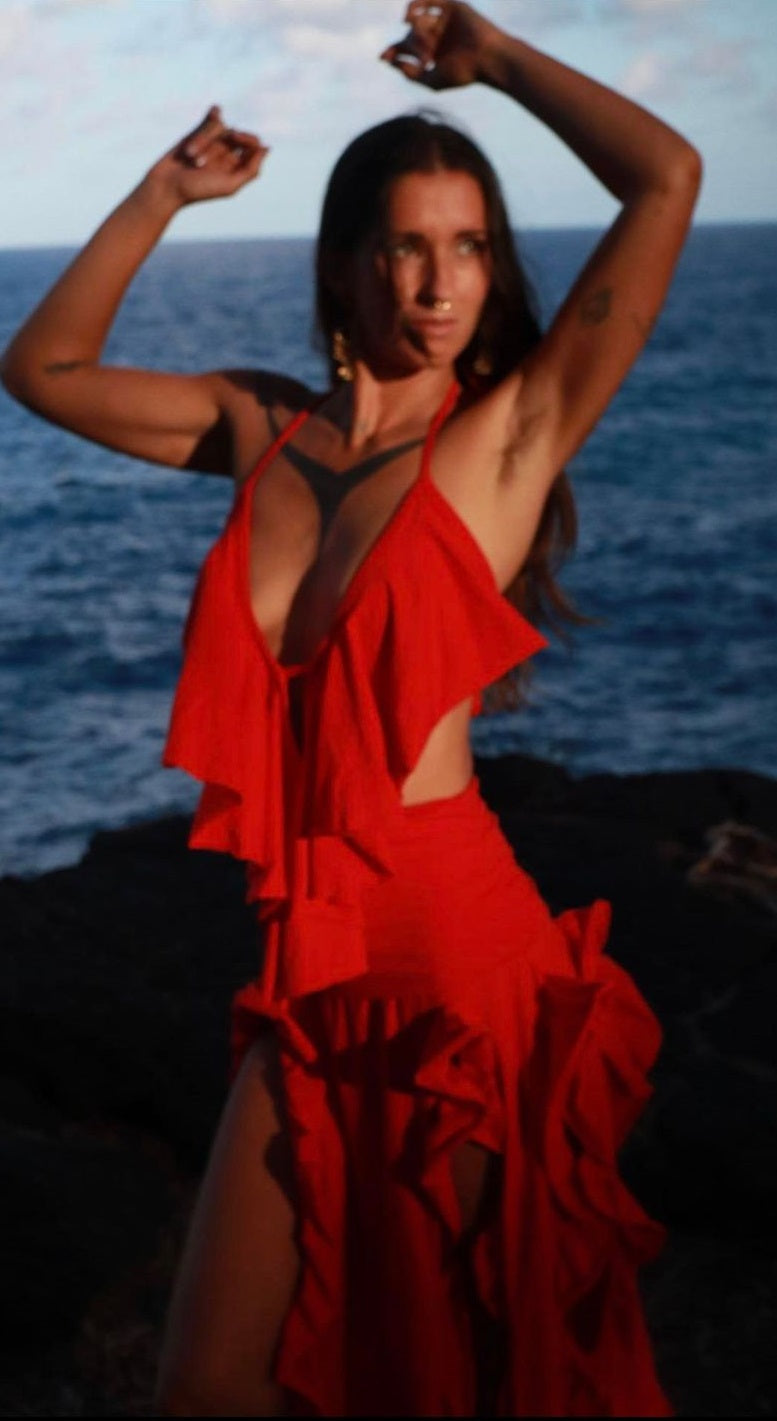 red salsa dress Red Flowy Salsa Dress – Mystic Closets