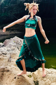 Long Indian Silk Sari Adjustable Skirt