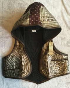 Hooded Silk Sari Brocade Vest