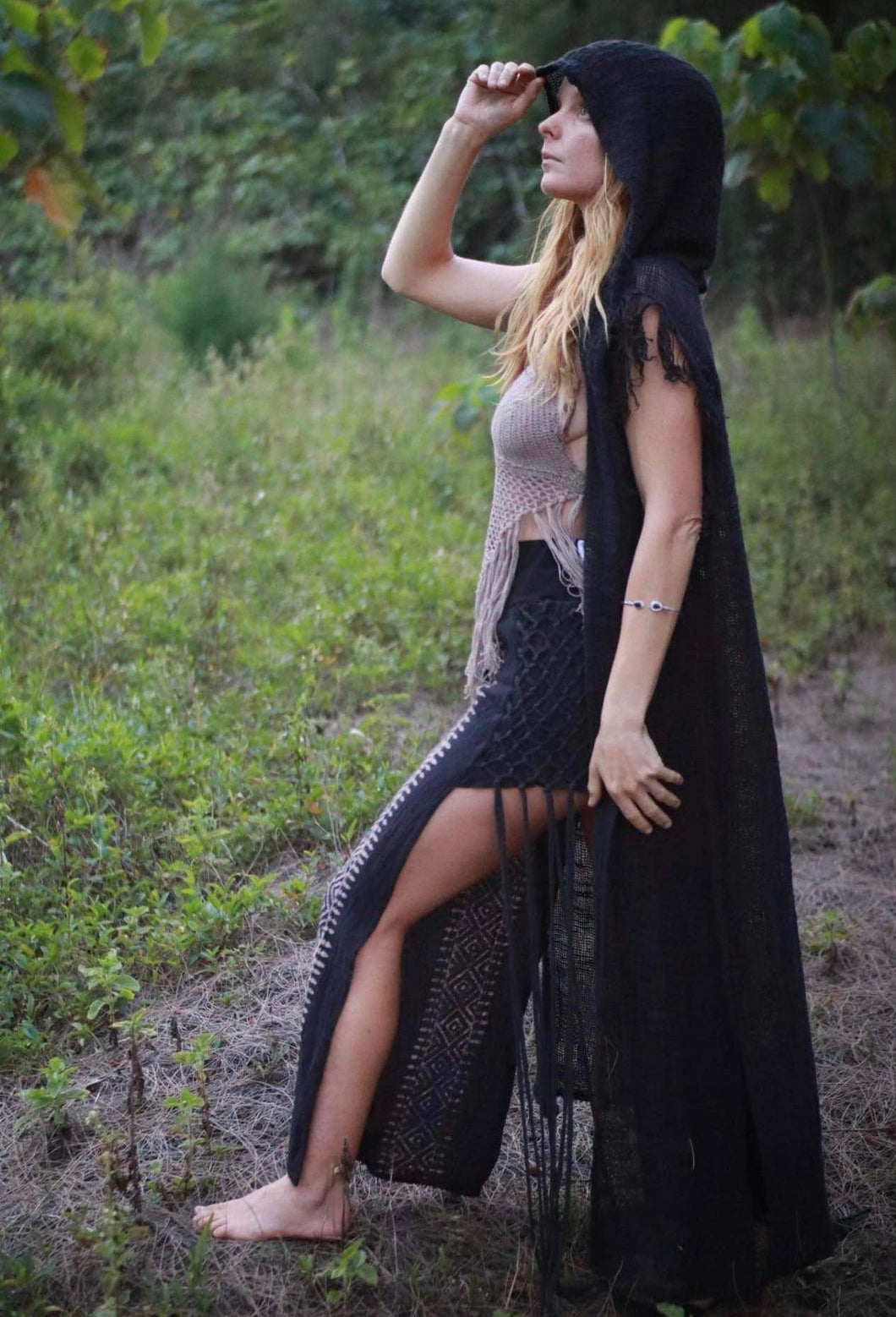 Long Hooded Raw Cotton Vest
