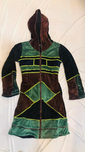 Long Velvet/Fleece Hooded Jacket
