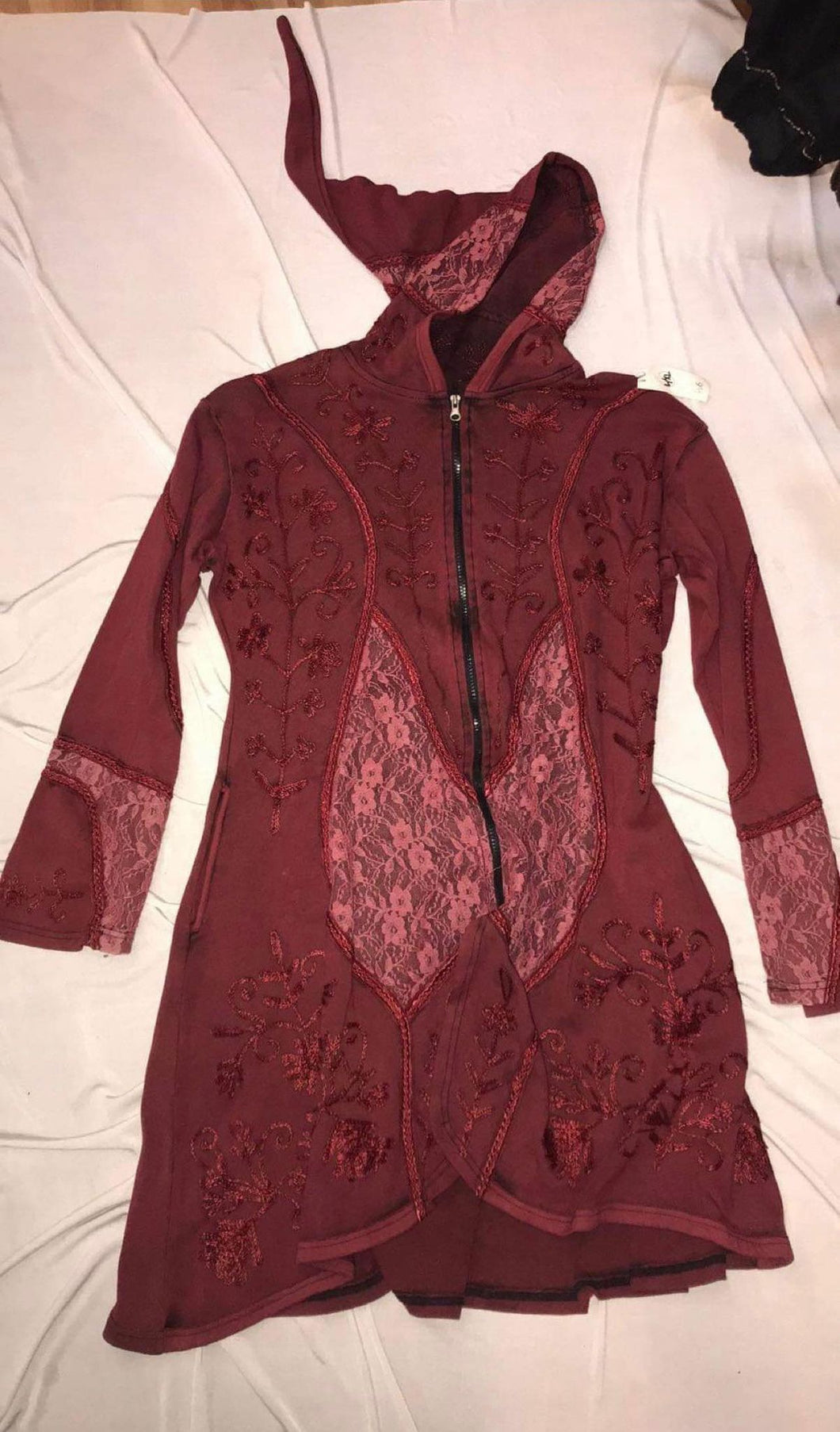 Long Cotton Jacket With Pointed Hood
