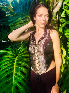 Indian Silk Sari Bodice, Laces Up Front