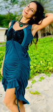 Load image into Gallery viewer, Teal with Black Lace Buckle Shoulder Strap Sided Cinch Dress