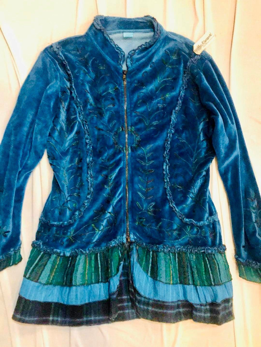 Velvet Embroidered Jacket with Ruffles