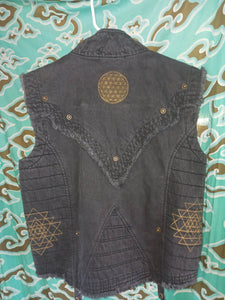 Men's Black Denim Sacred Geometry Vest
