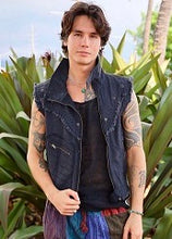 Load image into Gallery viewer, Men&#39;s Black Denim Sacred Geometry Vest