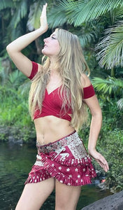 Indian Silk Sari Adjustable Mini Skirt