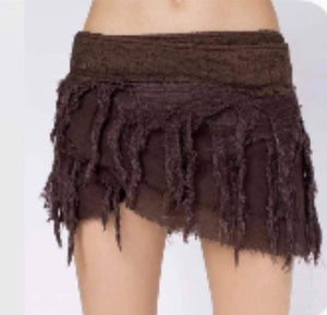 Raw Cotton Hemp Wrap Skirt With Fringe