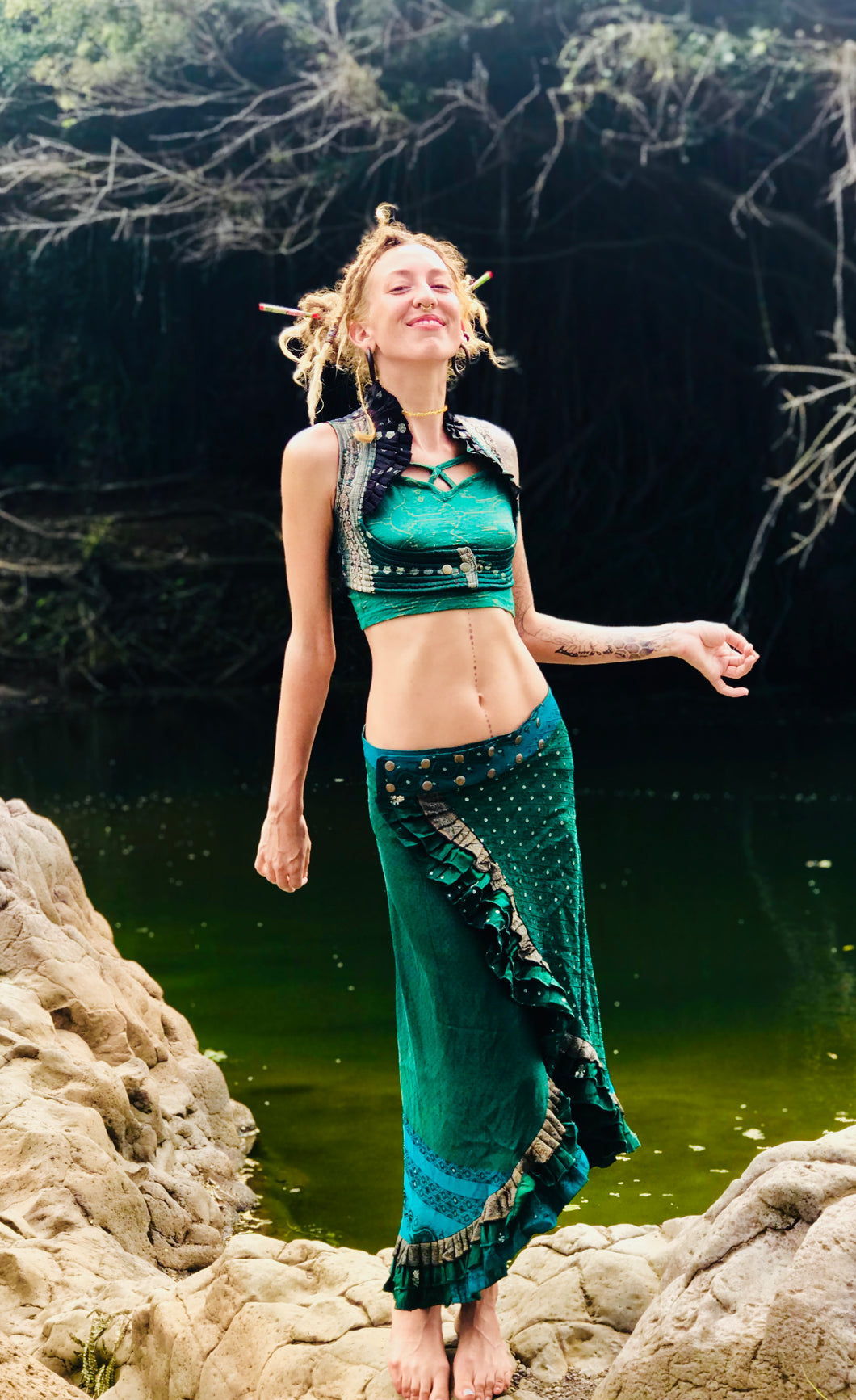 Long Indian Silk Sari Adjustable Skirt