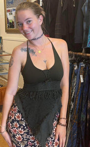 V Halter Top with Lace and Fringe